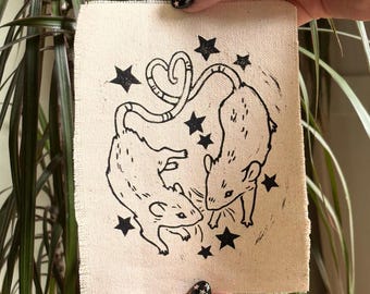 Parche de ratas para coser - Parche de tela estampada en linóleo