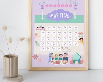 Kids Ramadan Fasting Tracker | Printable Poster | Islamic Digital Download | Ramadan Activity for Muslim Kids | Ramadan Tracker