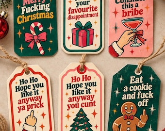 Rude Christmas Gift Tags – Funny Sweary Retro Present Labels, Pack of 6