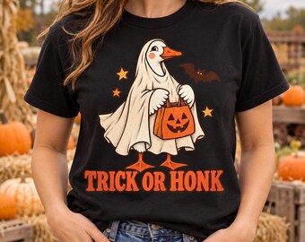 Ganso fantasma o ganso de Halloween PNG / Diseño de camiseta retro de ganso fantasma de Halloween / Descarga digital transparente
