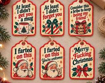 Etiquetas divertidas para regalos de Navidad – Paquete de 6, etiquetas ingeniosas para regalos, etiquetas navideñas sarcásticas