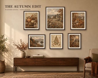 30 láminas de estilo vintage para pared con temática otoñal – Paquete de arte imprimible