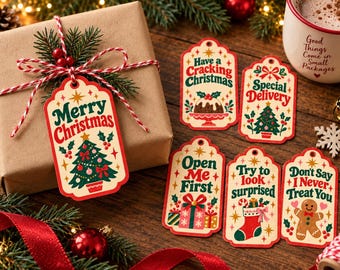Etiquetas para regalos de Navidad – Paquete de 6, 12 o 18 unidades