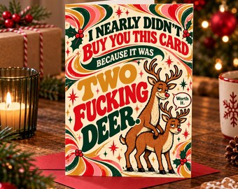 Funny Rude Christmas Card, Two Fucking Deer Card, Sweary Xmas Card, Funny Adult Christmas Card, Retro Christmas Card