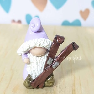 Skis Gnome/ Miniature Winter Sports Gnome/ Skiing Winter Gnome/ Seasonal Gnome Village Desk Display/ Winter Scene Gnome Figurine