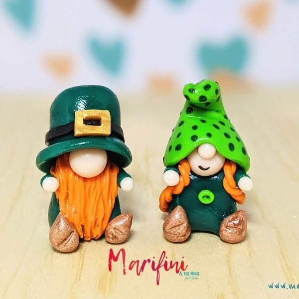 Leprechaun gnomes/ St. Patrick's day gnomes, Gnome couple, collectable gnomes, miniature figurines, polymer clay gnomes, indoor gnome, cute