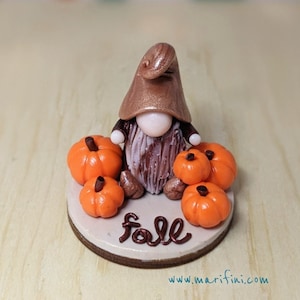 Handcrafted Miniature Fall Gnome: Pumpkin Decor, Collectible Clay Gnome