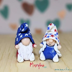 Patriotic gnome couple/ US independence gnome decoration/ Miniature gnomes/ gnomes for crafts celebration gnomes/ tiny clay gnomes