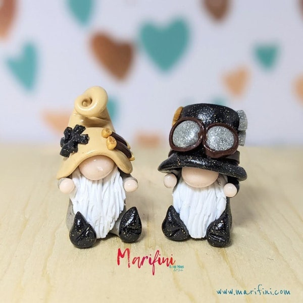 Steampunk miniature clay gnomes for fairy garden display and potted plants/ tiny pocket gnomes/ handmade clay gnomes/ clay gnome collection