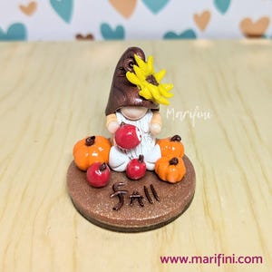 Sunflower Hat Gnome/ Miniature Collectible Fall Gnome Figurine/ Pumpkins and Apples Gnome/ Autumn Gnome Desk Display