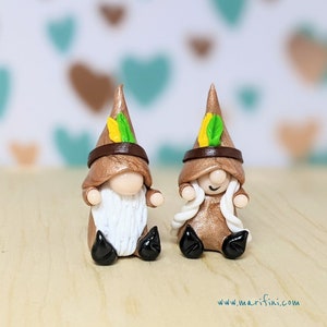 Handcrafted Miniature Thanksgiving Gnome Couple: Polymer Clay Shelf Sitters