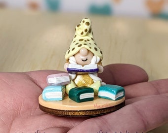 Handmade Miniature Librarian Gnome: Polymer Clay Book Lover Gift