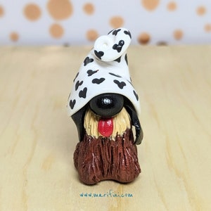 Dog Gnome/ Miniature Handmade Dog with Gnome Hat/ Collectible Gnome/ Dog Gnome Desk Display/ Polymer Clay Shelf Decor