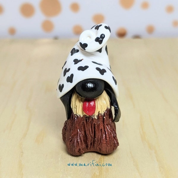 Dog Gnome/ Miniature Handmade Dog with Gnome Hat/ Collectible Gnome/ Dog Gnome Desk Display/ Polymer Clay Shelf Decor