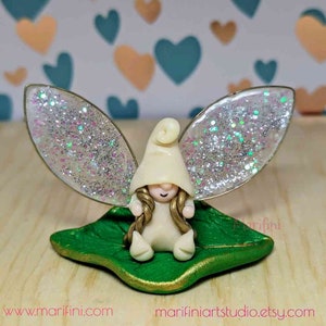 Glow in the dark Fairy Gnome with Leaf Base/ Miniature Fairy Gnome/ Tiny Glow in Dark Fairy Gnome/ terrarium fairy/ Desk buddy fairy glow
