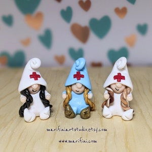 Nurse Gnomes Miniatures/ healthcare gnomes/ garden miniatures/ collectable gnomes/ polymer clay gnome/ gnome for potted plant/ health worker