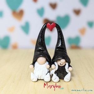Sparkly couple in love gnomes MINIATURES/ Valentine&#39;s day gnomes/ polymer clay miniatures/ Valentine&#39;s day tiered tray gnomes/ love gnome