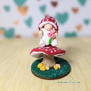 Handcrafted Mushroom Gnome: Polymer Clay Fairy Garden Decor