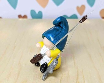 Handmade Fishing Gnome: Polymer Clay Miniature for Terrariums