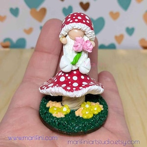 Handcrafted Mushroom Gnome: Polymer Clay Fairy Garden Decor