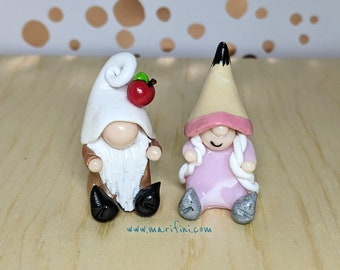 Teacher Gnomes Set of 2/ Hand-Sculpted Clay Gnome Desk Decor/ Collectible Gnomes Teachers Gift/ Gnome Village Gnome Display