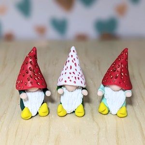 Miniature strawberry gnomes/ clay gnomes/ tiny fruit gnomes/ tiered tray gnomes/ gnomes for collection/ miniature gnome art/ succulent gnome