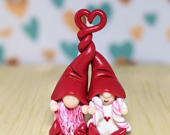 Handcrafted Miniature Gnome Couple: Polymer Clay Valentine&#39;s Day Decor