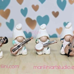 Gnome Band/ Handmade Miniature Clay Gnomes/ Collectible Music Gnomes/ Indoor Garden Decor (Set of 4)