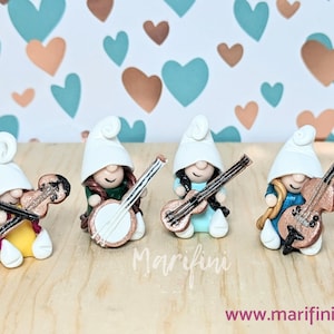 Handcrafted Miniature Gnome Musicians: Polymer Clay Band Set