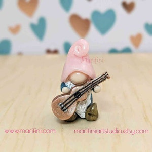 Handcrafted Guitar Gnome Figurine: Whimsical Fairy Garden Decor
