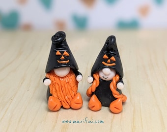 Halloween-kabouters/miniatuur Jack O Lantern pompoen gezicht klei verzamelobject kabouters/zwart oranje kabouter dorp bureaudisplay/binnen minituin