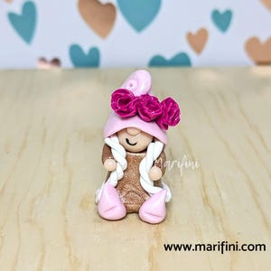 Rose Bouquet Miniature Gnome/ Handmade tiny polymer clay gnome/ collectable gnomes/ love friend gnome desk gift/ doll display gnomes