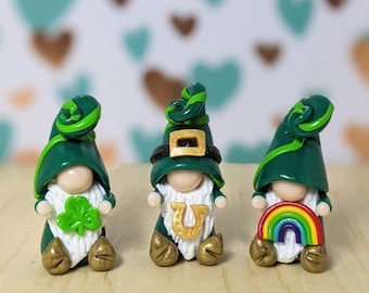 St. Patrick's Day Gnomes/ Miniature  Handmade Clay Leprechaun Figurines (Set of 3)/ Gnome Desk Display