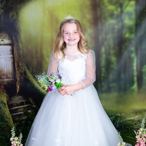 Long Sleeves Floor Length Ivory Lace Tulle Flower Girl Bridesmaid Dress M0088 image 4