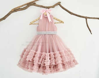 Mauve Tulle Wedding Flower Girl Junior Bridesmaid Dress  M0093