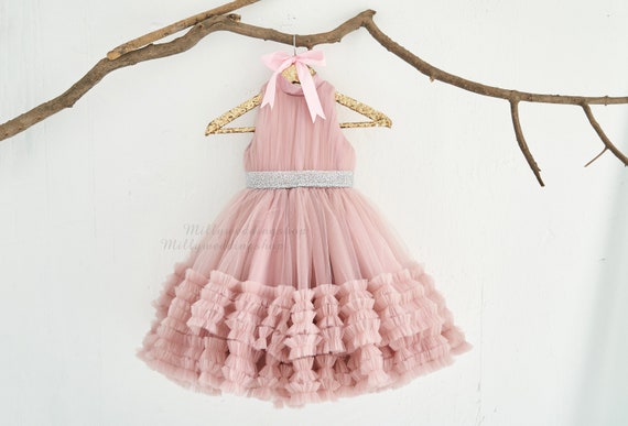 Mauve Tulle Wedding Flower Girl Junior Bridesmaid Dress  M0093