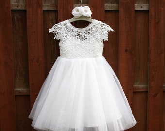 All Off white Lace Flower Girl Dress MD009