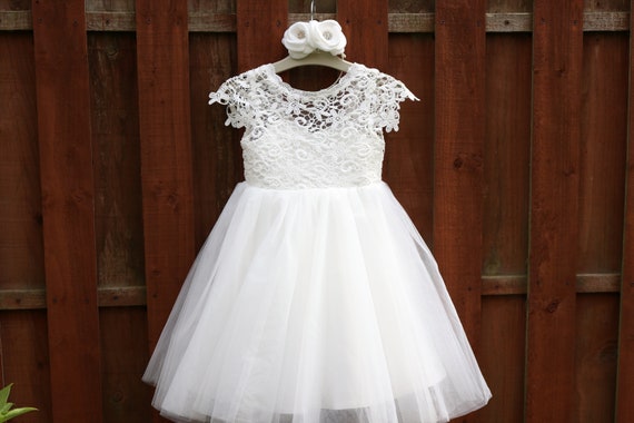 All Off white Lace Flower Girl Dress MD009