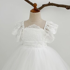 Cross-back Scalloped Lace Flower Girl Dress Wedding Bridesmaid Dress M106 image 5