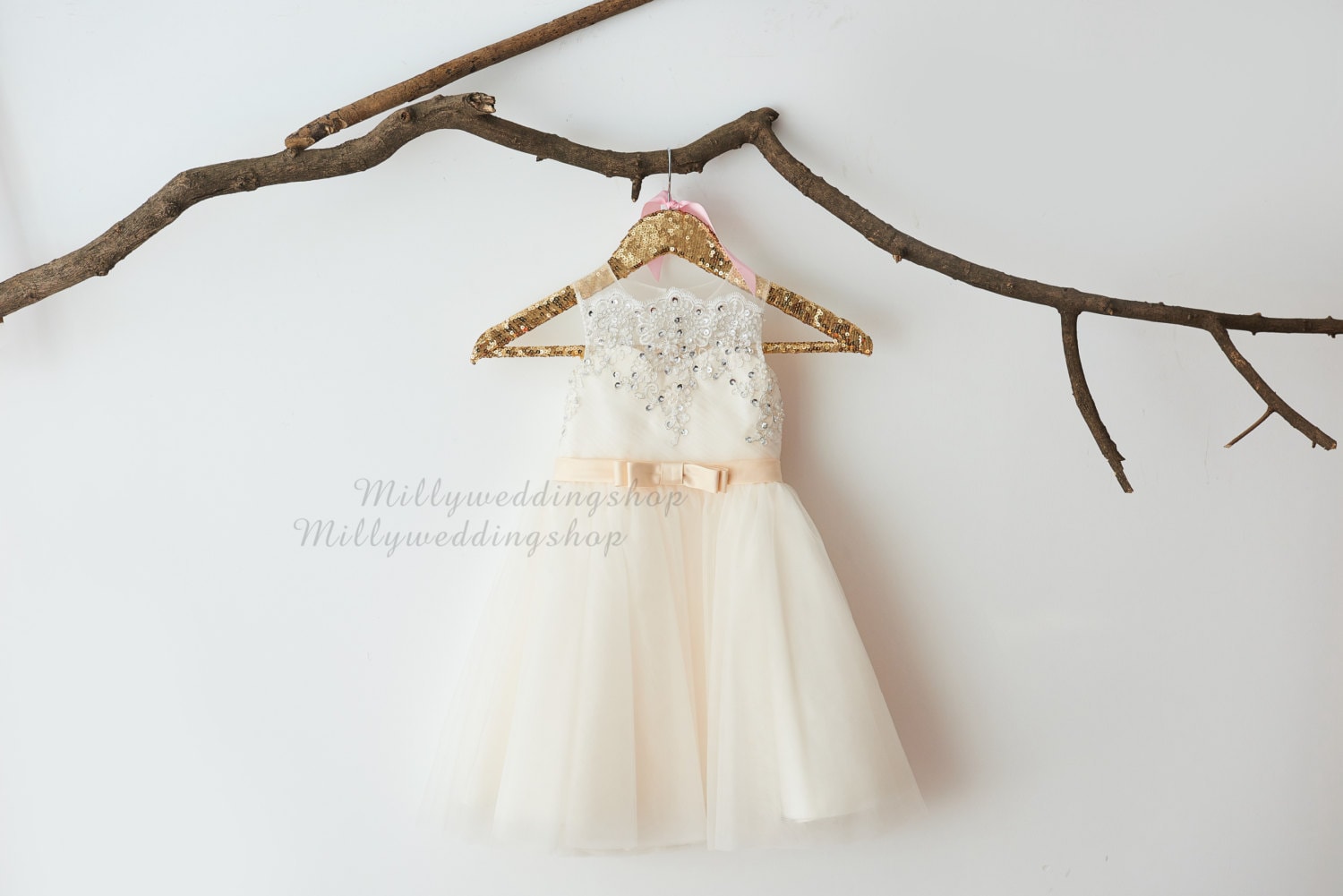 Champagne Tulle Silver Lace Flower Girl Dress Wedding - Etsy