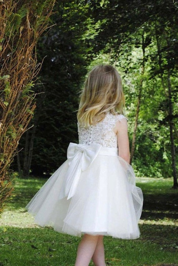 Beaded Lace Flower Girl Dress with Big Bow M0071B