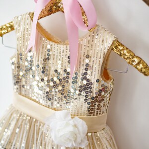 Champagne Sequin Flower Girl Dress with Illusion Neckline
