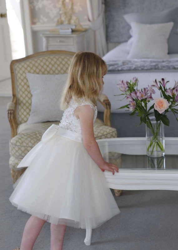 Beaded Lace Flower Girl Dress with Big Bow M0071B