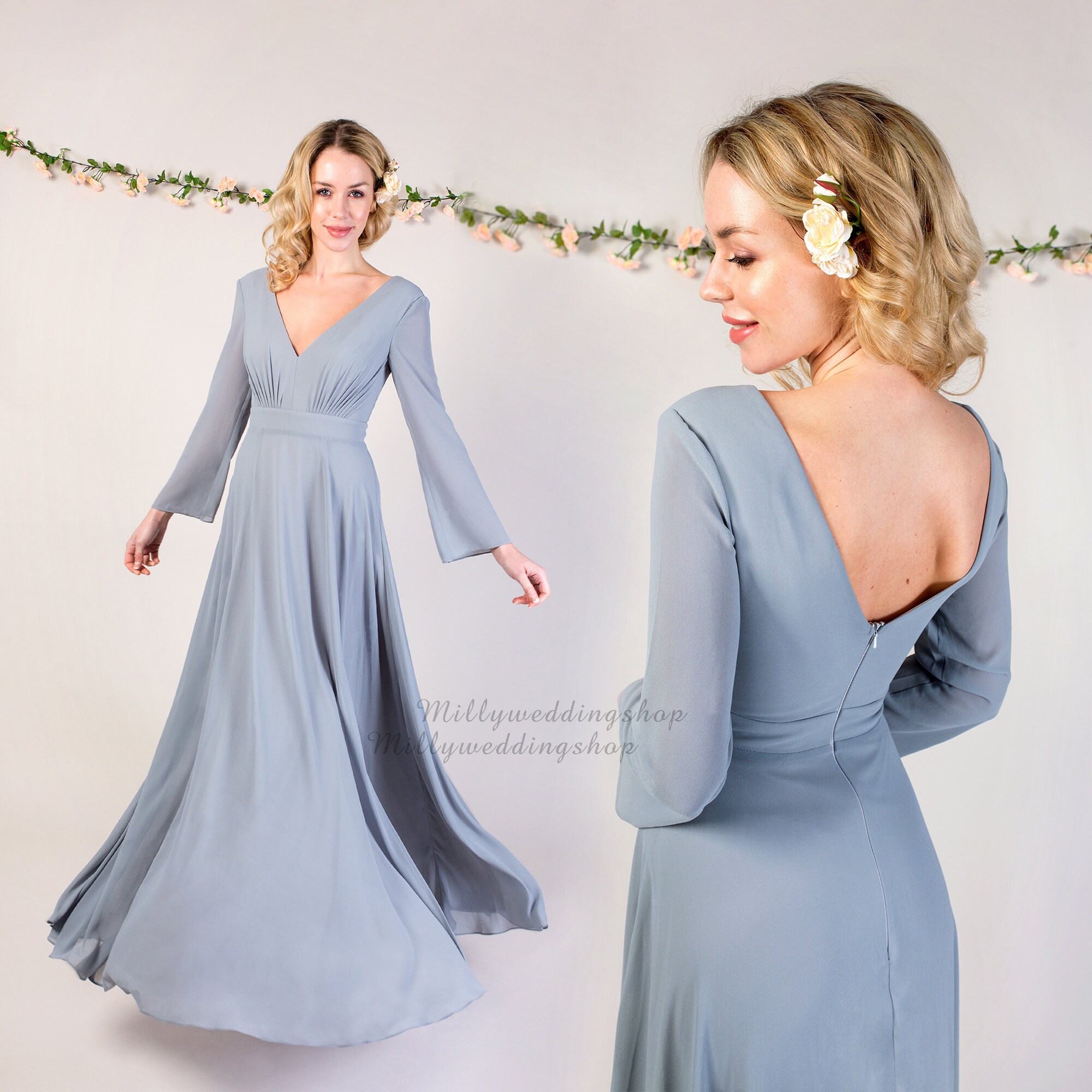 long sleeve flowy bridesmaid dresses