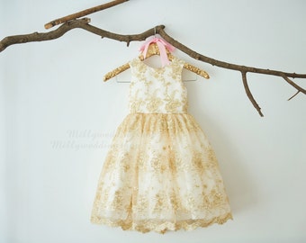 Gold Lace Flower Girl Dress M0053