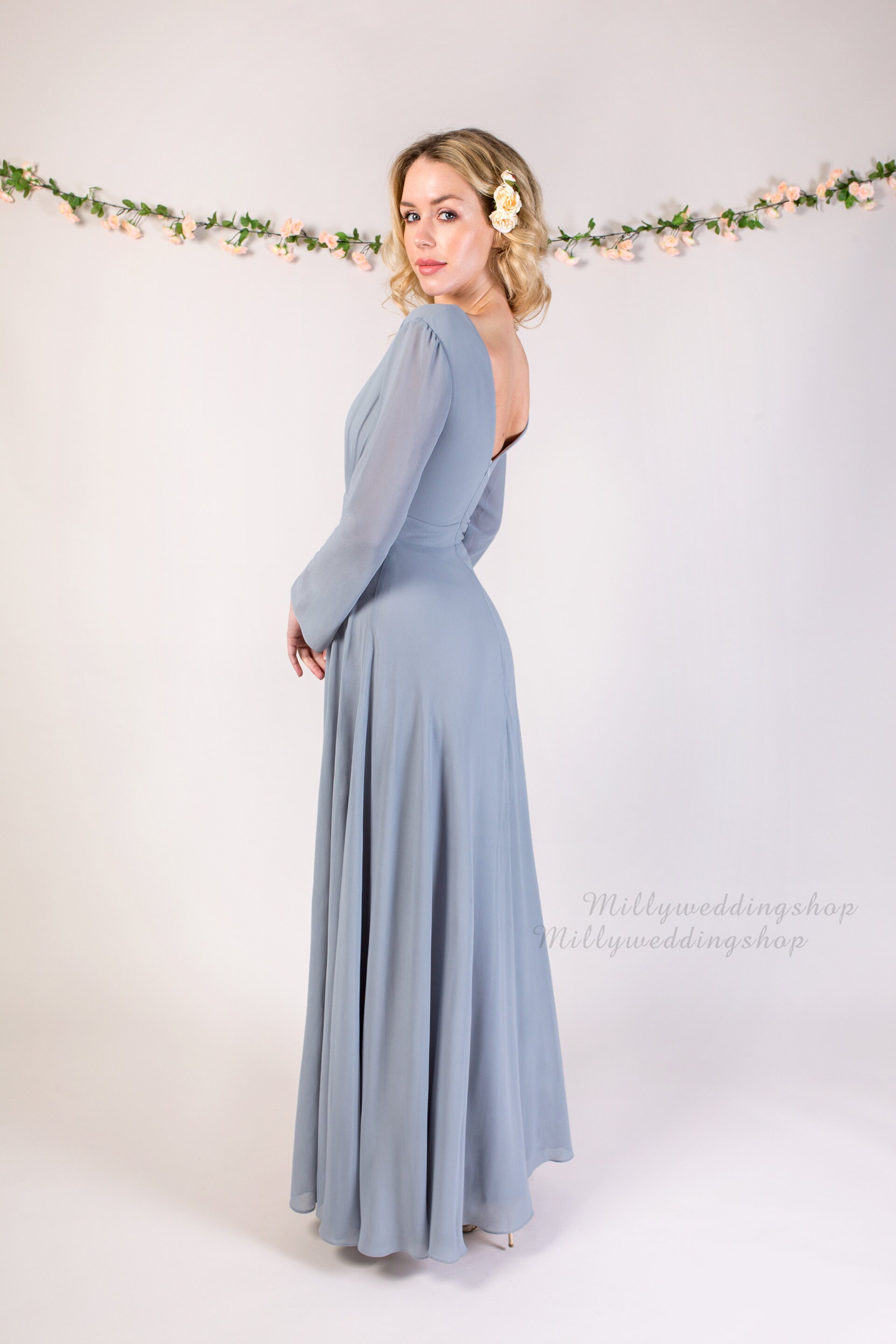 long sleeve flowy bridesmaid dresses