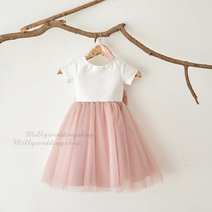 Flower Girl Dress Dusty Rose Pink Tulle With Big Bow M0083 image 1