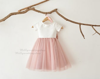 Flower Girl Dress Dusty Rose Pink Tulle With Big Bow M0083