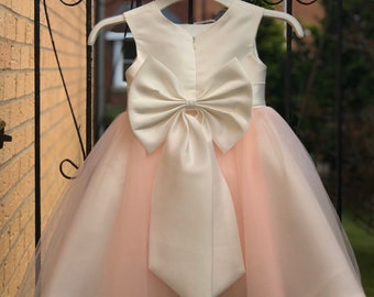 Blush Pink Flower Girl Dress With Big Bow M0070B