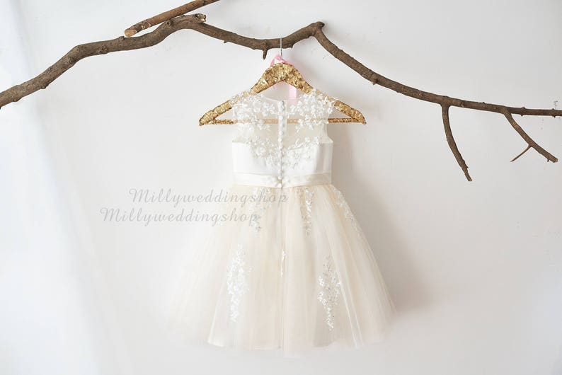 Illusion Sheer Lace Flower Girl Dress M0062 image 4